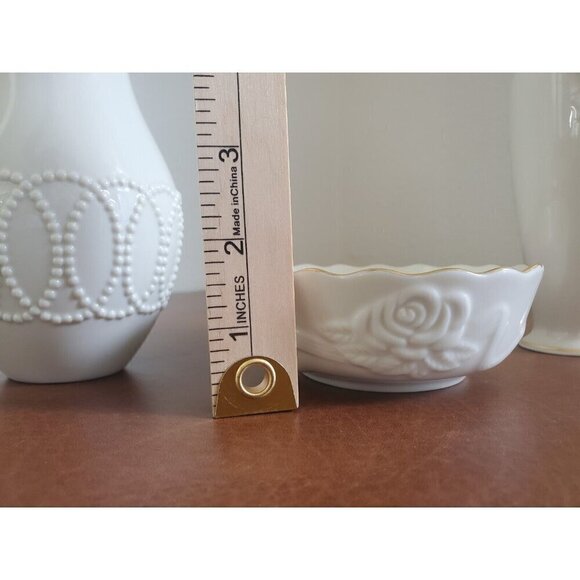 Lenox‎ Vases And Bowl Rose Blossom Porcelain 24k Gold Rimmed Ivory Colored EUC - Picture 9 of 10